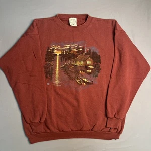 Vintage Cotton Grove 1995 Cabin Nature Graphic Print Crew Neck Size XL Sweater - Picture 1 of 7