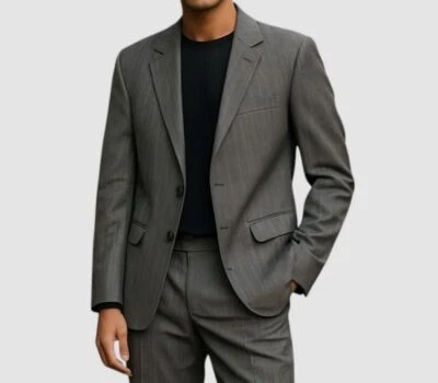 Karl Lagerfeld Hombre Gris Rayas Ajuste Moderno 2 Piezas Chaqueta Pantalones Traje Talla 46R Foto 1 de 4