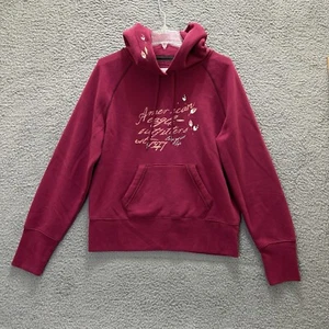 American Eagle Hoodie Womens Extra Large Magenta Distressed Graphic Sweatshirt - Picture 1 of 17