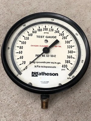 Matheson 63-5642 Test Pressure Gauge O2 Cleaned 0-400PSI kPa 316SS 1/4" NPT - Image 1 of 4