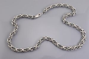 Sterling Silver 8mm Solid Black Byzantine Chain 925 Statement Necklace 105g 21"