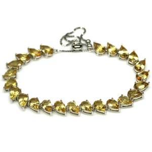 Piedra Preciosa 5 x 7 Mm. Citrino Amarillo Pulsera 11" 925 Plata Oro Blanco - Imagen 1 de 4