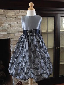 Silver Grey Taffeta Pick-Up Wedding Princess Flower Girl Dress Gown 3/4 5/6 7/8 - Picture 1 of 2