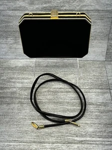 "Bolso de noche de colección LS cuero escuela monasterio S Croce Florencia Italia negro dorado 7""" - Imagen 1 de 24