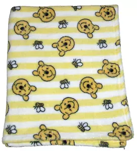 Disney Winnie the Pooh Face Head Yellow White Stripe Bee Baby Blanket 30x35" - Picture 1 of 2