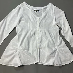 Joe Browns White Tunic Top Shirt UK 18 100% Cotton Cutspot Blouse V Neck - Picture 1 of 15