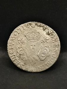 1/10 ECU SILVER 1710 T NANTES AUX 3 CROWNS LOUIS XIV 264000 EX. FRANCE - Picture 1 of 3