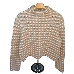 Anthropologie SLEEPING ON SNOW Crochet Mock Neck Cashmere Sweater Boho Fairy LGE - Picture 1 of 12