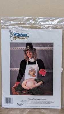 Candamar FELIZ ACCIÓN DE GRACIAS Delantal Punto de Cruz Kit Pavo Vintage Años 90 Abeja Dorada Foto 1 de 4