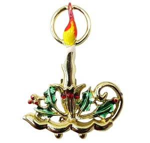 BJ Vintage Single Christmas Enanel, Red Rhinestone Brooch Pin, N100 - Picture 1 of 9