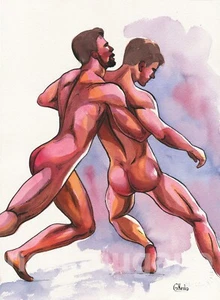15x11" Original Artwork Watercolor Painting Gay Man Male Nude - Picture 1 of 1
