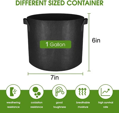 Paquete de 10 macetas de tela redondas para plantas de aireación bolsas de cultivo de 1-20 galones negras Foto 1 de 4