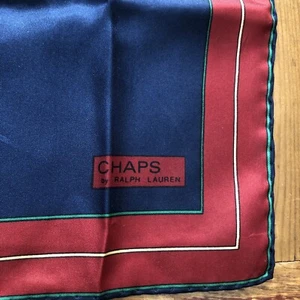Vintage Chaps By Ralph Lauren Silk Pocket Square Navy Blue & Red 18.5" x 18.5" - Picture 1 of 6