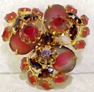 VINTAGE WUNDERSCHÖNE LILA/ROT MATTIERTE FROST-CABOCHONS ~ WIRBELNDER TOPAS RS BROSCHE PIN - Bild 1 von 2