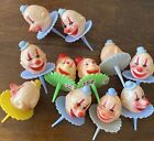 Vintage Wilton Cupcake Toppers Clowns Lot Of 11 Red Blue Yellow Large