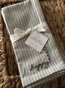Pottery Barn Happy Easter Servietten Set 4 blau 20 qm gestreift Stoff Tuch Frühling - Bild 1 von 6