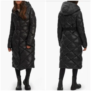 NWT Noize Amiya Long Length Puffer Jacket Black Quilted Hooded Warm Sz XS - Picture 1 of 16