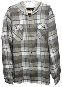Neu mit Etikett Wrangler Authentics Herren 2XL Flanellhemdjacke mit Kapuze grau weiß kariert - Bild 1 von 14