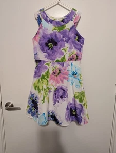 Childrens Place Girls Floral Colorful Dress Size 10 Purple Green Spring Silky - Picture 1 of 14