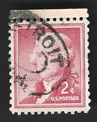 Sc#1033 2c Jefferson with a top Margin & DETROIT MICH.  Fancy Oval Cancel (A-8) - Image 1 of 2