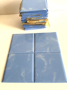 40 Vintage Tri-Bond Plastic Wall Tiles LIGHT BLUE MARBLE 4-1/4" Square NEW - Picture 1 of 4