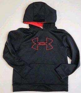 Under Armour Hooded Sweatshirt Black Red Logo Youth Medium  Soft - Picture 1 of 6