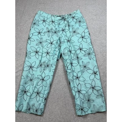 Pantalones Cortos Grace Elements Mujer Talla 14W Azul Floral Puntada Negra Lino Foto 1 de 4