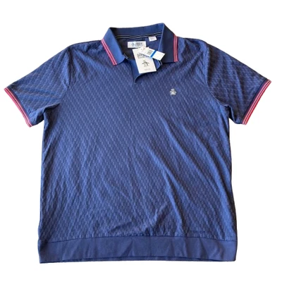 Penguin Johnny Collar Polo Shirt Jacquard Knit Men's XL Blue Indigo NWT - Image 1 of 4