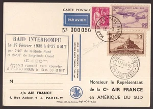 France, 1935 interrupted ffc first flight postcard to South America -HH08 - Picture 1 of 3