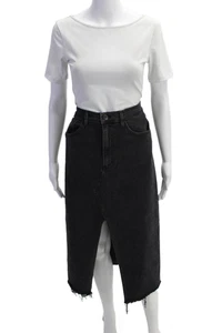3x1 NYC Womenas Denim Zip Up Front Slit Maxi Skirt Black Cotton Size 28 - Picture 1 of 6