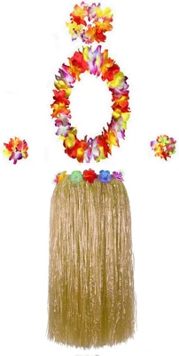 Falda Hawaiana Luau Hula Hierba con Conjunto de Disfraz de Flor Grande para Baile Fiesta Dec Foto 1 de 4