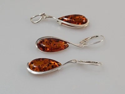 set gioielli in argento 925 marrone in ambra baltica regalo per donna madre - Immagine 1 di 4