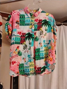 Jane & Delancey Button Down Crop Bluse Gr. L Kurzarm Viskose Mehrfarbig - Bild 1 von 3