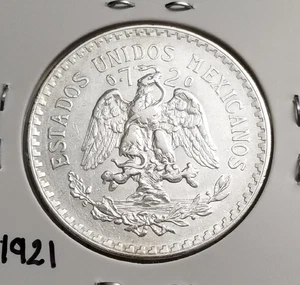Mexico 1 Peso 1921 .720 Coin Silver, Low date-Key date, Un Peso Plata 720 Escaso - Picture 1 of 1