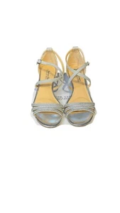 Badgley Mishka Women Sandals Strap Wedge Queen Heel Glitter Open Toe Silver 7.5M - Picture 1 of 8