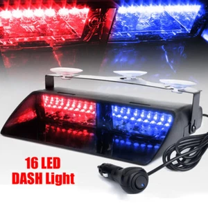 Red/Blue 12V Car Strobe Warning Flash Light Dash Urgency Lamp 16 LED Lights - Picture 1 of 10
