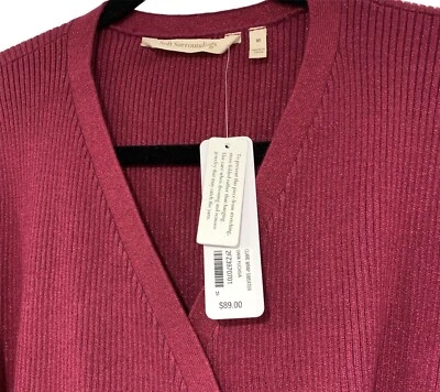 Soft Surroundings Claire Wrap Sweater Dark Fuchsia Ribbed Shimmer Sz Medium NEW - Image 1 of 4
