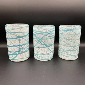 Bellissimi bicchieri in vetro artistico - Made in Mexico - blu e bianco look metallizzato - Foto 1 di 6