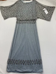 Camille La Vie Short Sleeve Beaded Round Neck Prom Dress Gray SZ 14 NEW - Picture 1 of 9