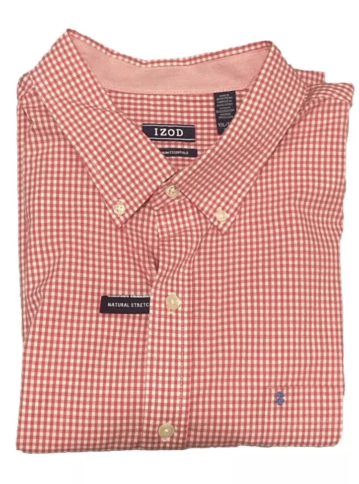 IZOD Premium Essentials Mens 2XL Rose Plaid Long Sleeve Button Down Shirt