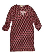 MICHAEL KORS Womens 3/4 Sleeve Shift Dress UK 14 Medium Red Geometric BD36