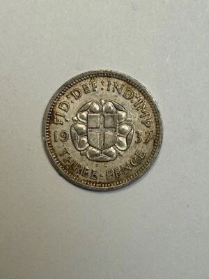 MONEDA DE PLATA BRITÁNICA DE TRES PENIQUES COLECCIONABLE 1937 Foto 1 de 2