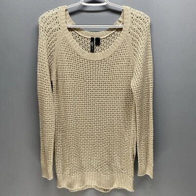 Suéter Acrílico Tejido Suelto Inclinación Completa Cuello Redondo Beige Manga Larga Talla Grande Foto 1 de 3