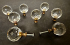 Vintage Faceted Glass Ball DRAWER PULLS Lot of 8, 1.25 in. Diameter Brass Base