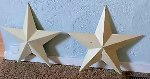 Set of TWO medium/large Beige Rustic Metal Barn Stars- Wall Decor Hanging Stars - Picture 1 of 5