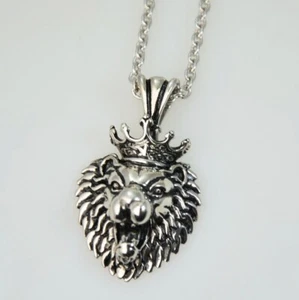 Design Edelstahl Herren Kette Halskette mit 3D Anhänger Löwe mit Krone LEO NEU - Bild 1 von 6