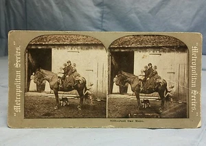 Metropolitian Series Stereoview Card #839 JUST ONE MORE Children Riding Horse - Picture 1 of 2