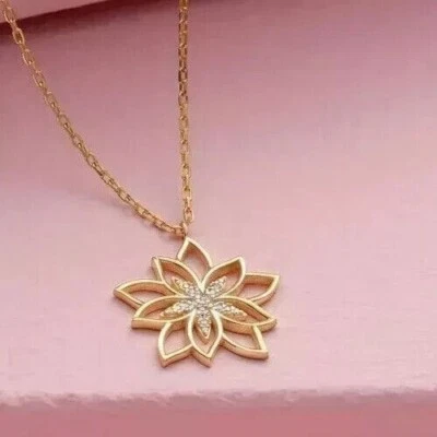 Pingente feminino de flor de girassol corte redondo diamante 0,25 ct ouro amarelo 14k por cima - Imagem 1 de 4