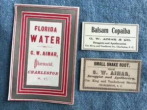 Vintage Aimar Apotheker Medizin Etiketten; Charleston, SC; Geschichte der Medizin - Bild 1 von 1
