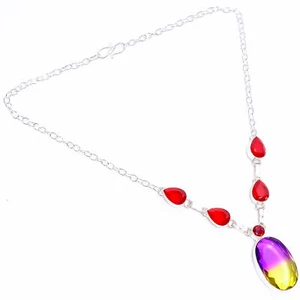 Collar Hecho a Mano Plata 925 Piedras Preciosas Cuarzo Turmalina Bio 19" ARN-487 - Imagen 1 de 3